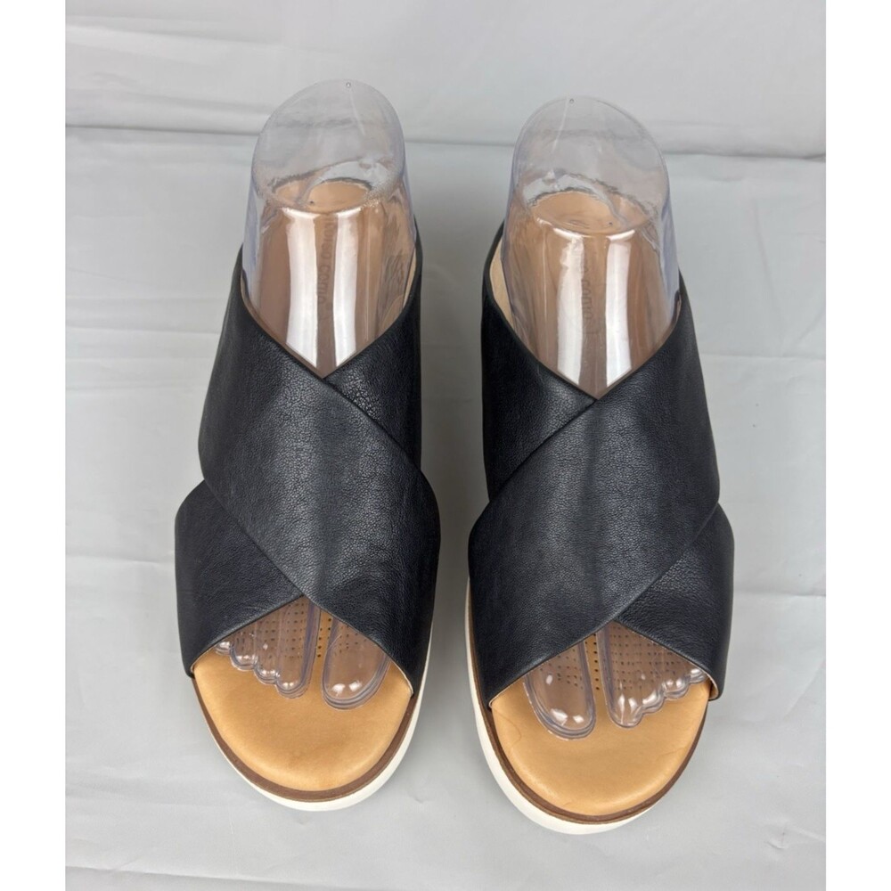 Corso Como Bilanka Leather Sandals 9M Black Wedge Cross Strap Slip-On Slide - Picture 5 of 12